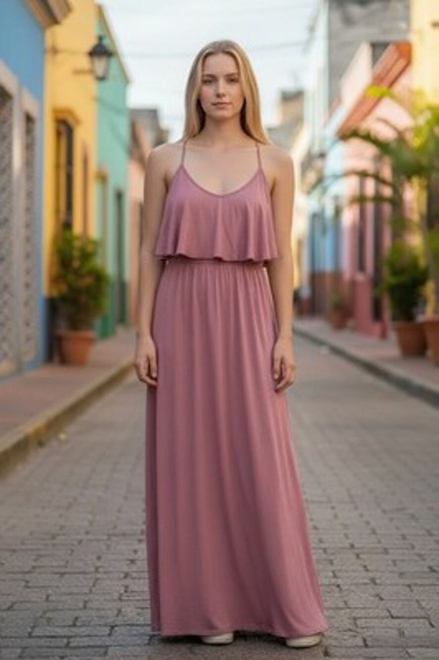 Heimish USA Pink Strappy Sleeveless Maxi Dress Pockets Romanic Womens Size XL